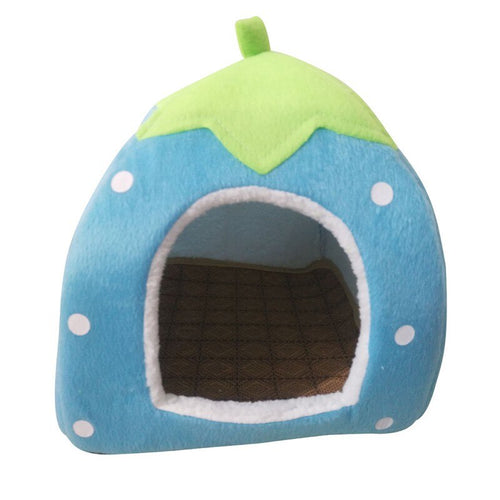 Foldable Cat Dog Kennel Warm Cushion Strawberry Shape Sponge Pet House Dog Nest With Summer Mat
