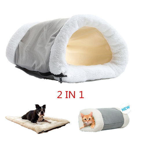 Winter Warm Puppy Sleeping Nest Mats 2 in 1 Pet Bed House for Small Dogs Mat Cat Tunnel Soft Zipper Dog Cushion Pad Pet Products