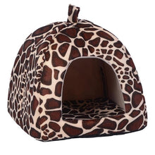 Load image into Gallery viewer, Soft Dog House Foldable Winter Warm Leopard Print Strawberry Cave Dog Bed Pet Dog House Cute Kennel Nest for Animal Cat Tent