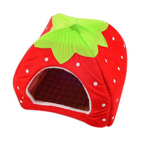 Dog Cat Kennel Warm Cushion Foldable Strawberry Shape Sponge House Dog Nest with Summer Mat For Pet