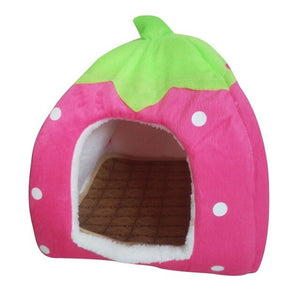Dog Cat Kennel Warm Cushion Foldable Strawberry Shape Sponge House Dog Nest with Summer Mat For Pet
